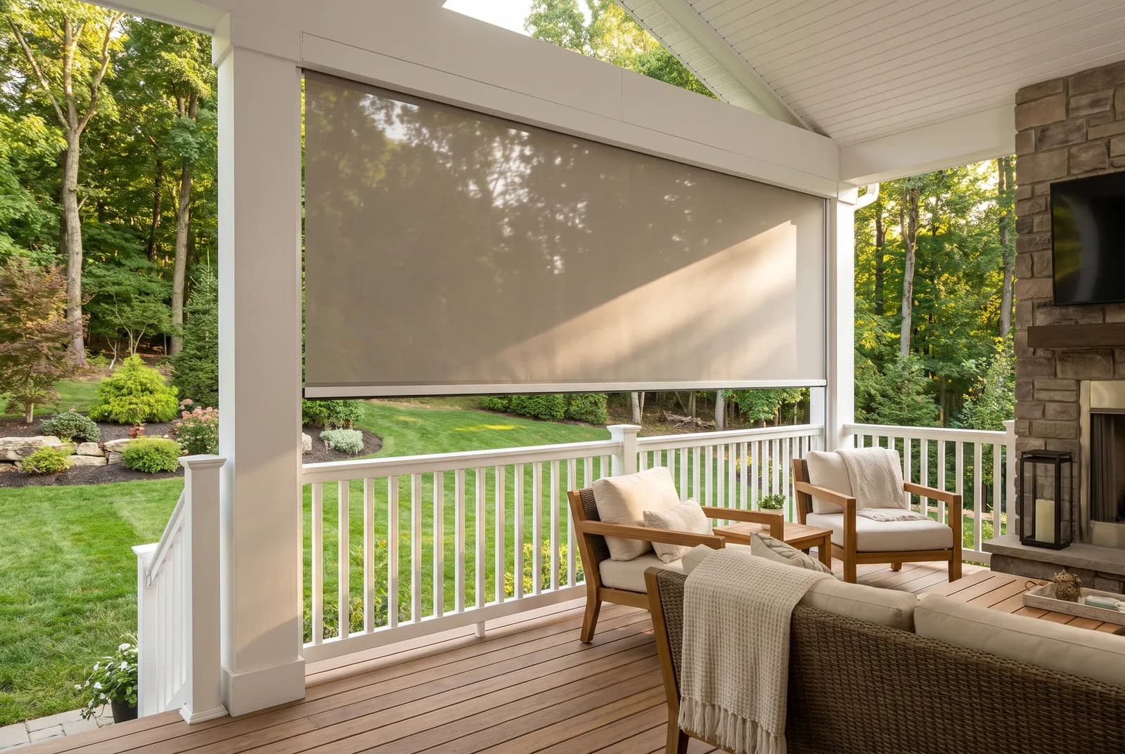 Wexford porch · Drop Shade to railing · Nano 95 Stone