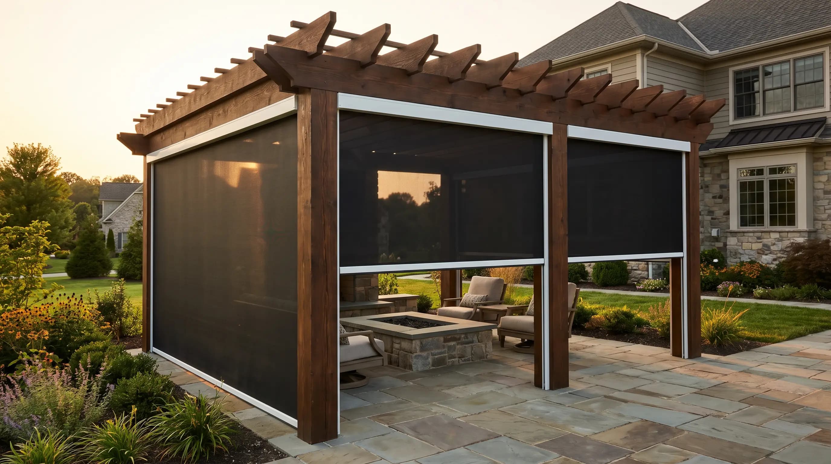 Peters Township pergola · Drop Shade 5% · Nano 95 Black